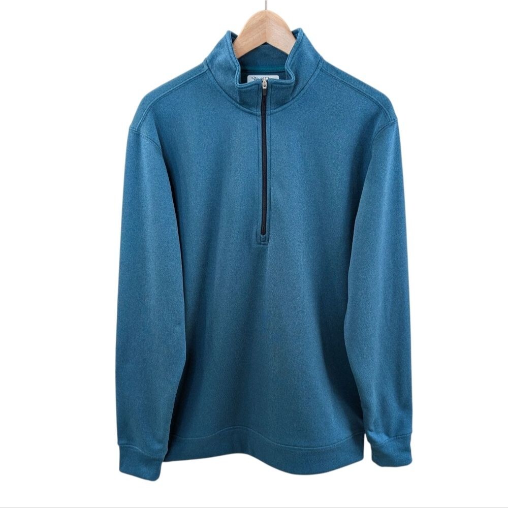 Straight Down Mens 1/4 Zip Pullover Fleece Lined Teal Large